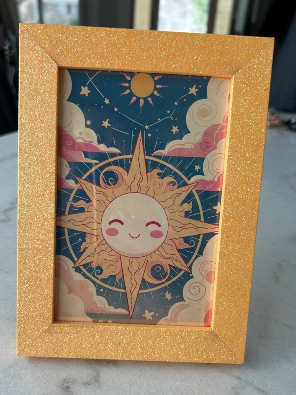 Sparkly Yellow Glitter Frame with Sun Art